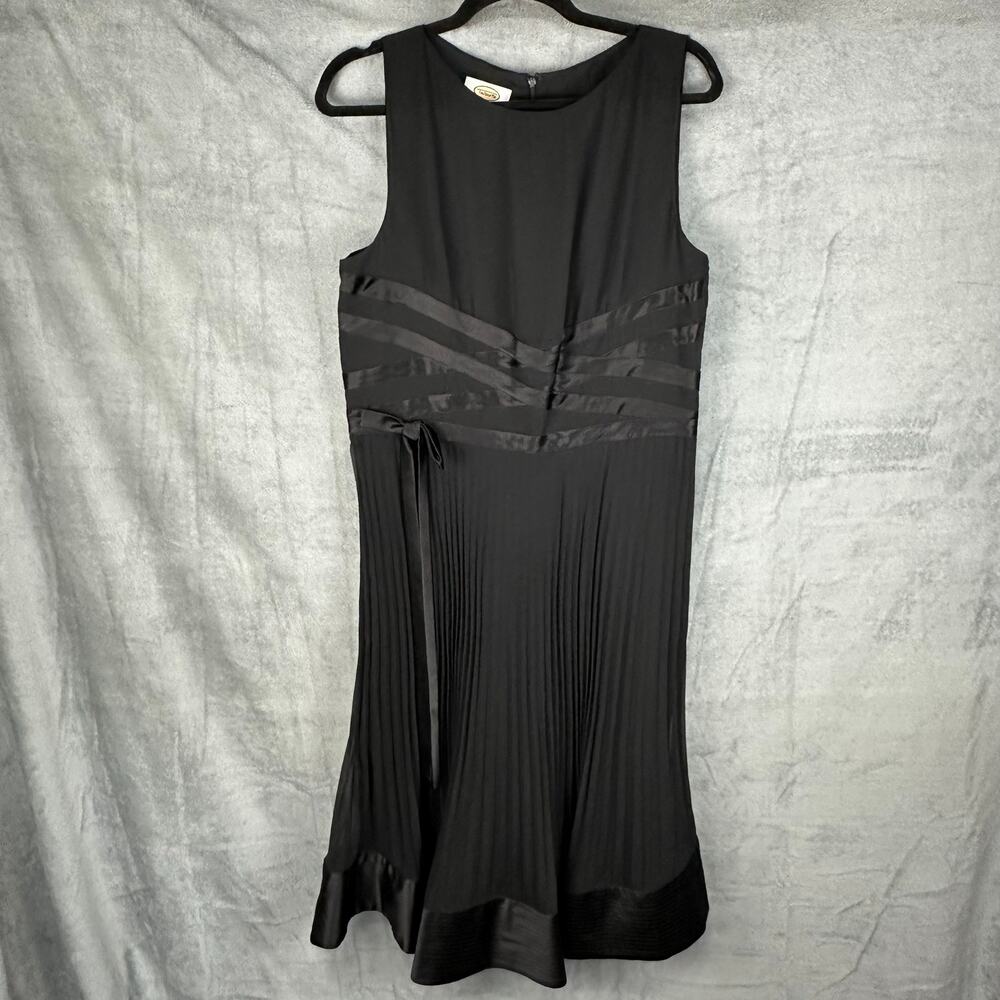 Talbots Dress Womens 16 Black Midi Pleated Bow Cocktail Holiday Neutral Classic